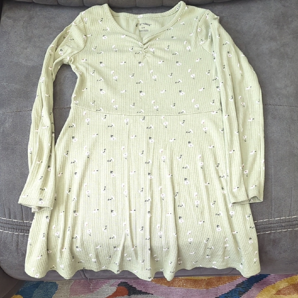 Art Class Pale Green Floral Ribbed Long-Sleeve Dress